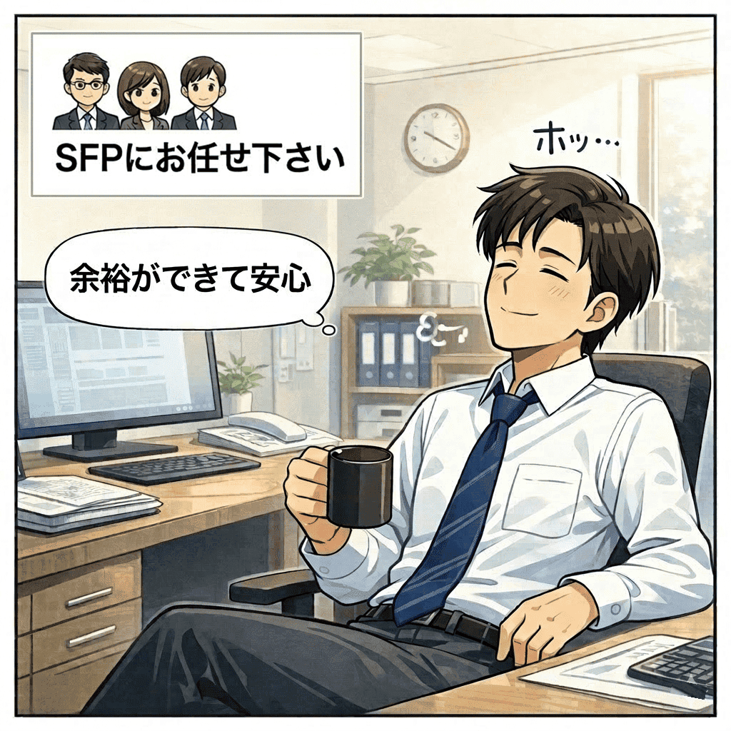 SFPに任せることで安心している事業者のイラスト