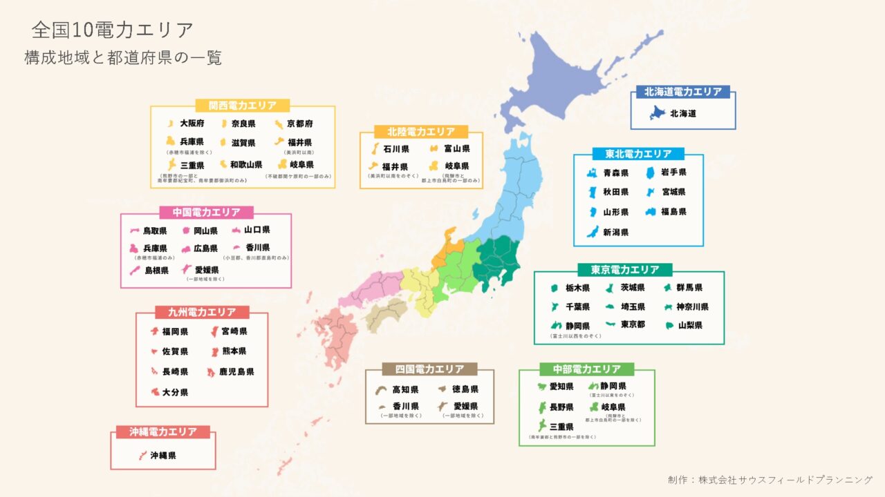全国10電力エリア｜構成地域と都道府県の一覧