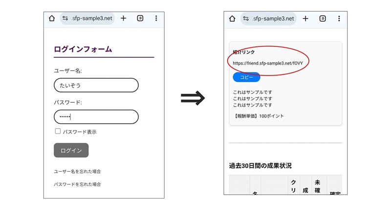 マイページにログインして紹介用URLを取得します